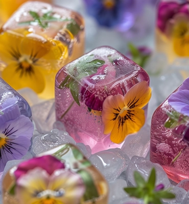 Glaçons fleuris pour boissons estivales