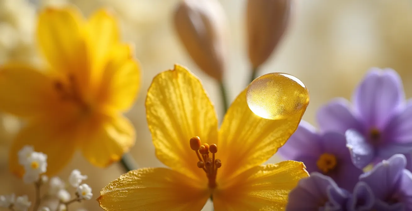 Composition florale de réconciliation avec immortelles et jacinthes pourpres