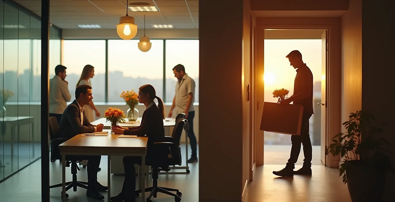 Comparaison visuelle entre la surprise d'une livraison de fleurs dans un bureau moderne et l'accueil intime d'un bouquet à la porte d'une maison.