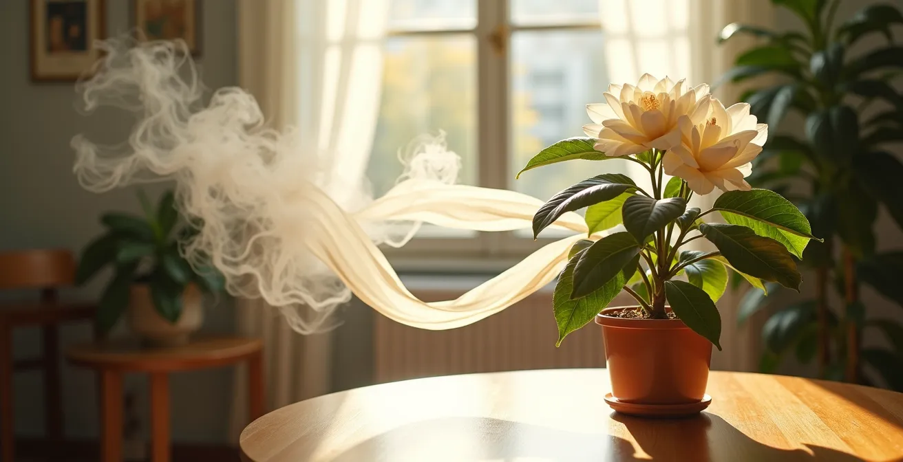 Vue en coupe d'un salon montrant la circulation d'air autour des plantes parfumées