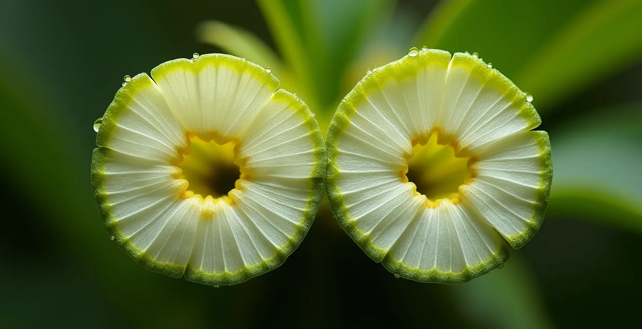 Vue macro montrant la différence entre une tige coupée au sécateur et aux ciseaux