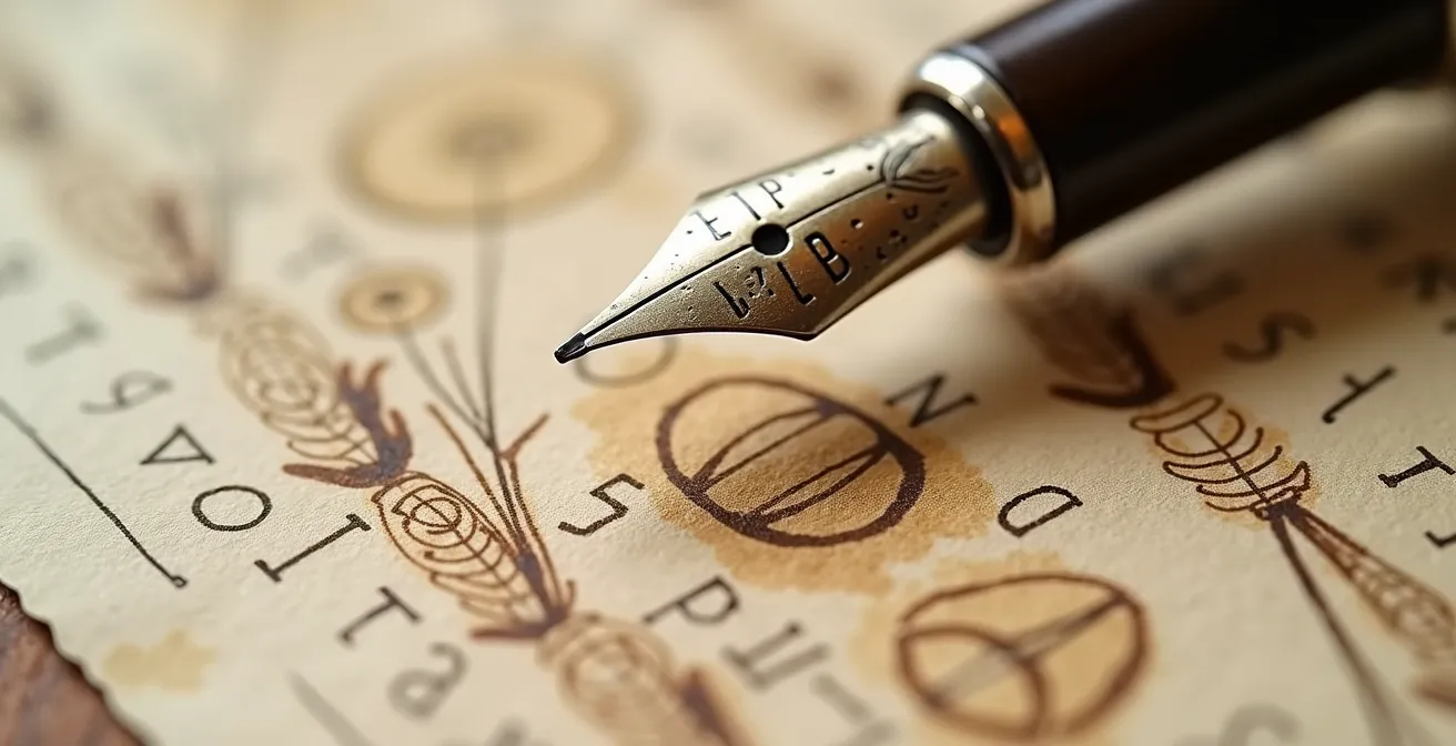 Gros plan sur une étiquette d'herbier écrite à l'encre ferro-gallique sur papier vergé ivoire, éclairage rasant montrant la texture