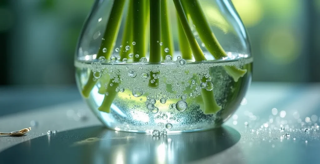 Vue microscopique du biofilm bactérien dans l'eau d'un vase de fleurs